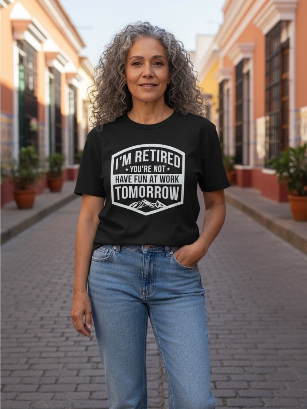 Port and Company Black Short Sleeve Tee with White Retirement Graphic